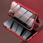For iPhone 12 Four-corner Shockproof Anti-peeping Magnetic Metal Frame Double-sided Tempered Glass Case(Red)