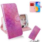 For Huawei P smart 2021 / Y7a Solid Color Colorful Magnetic Buckle Horizontal Flip PU Leather Case with Holder & Card Slots & Wallet & Lanyard(Pink)