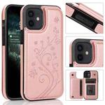 For iPhone 12 mini Butterflies Flowers Double Buckle PU + TPU Protective Case with Holder & Card Slots & Photo Frame (Rose Gold)