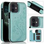 For iPhone 12 mini Butterflies Flowers Double Buckle PU + TPU Protective Case with Holder & Card Slots & Photo Frame (Green)