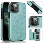For iPhone 12 / 12 Pro Butterflies Flowers Double Buckle PU + TPU Protective Case with Holder & Card Slots & Photo Frame(Green)