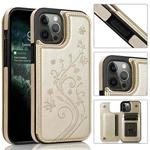 For iPhone 12 Pro Max Butterflies Flowers Double Buckle PU + TPU Protective Case with Holder & Card Slots & Photo Frame(Gold)