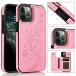 For iPhone 12 Pro Max Butterflies Flowers Double Buckle PU + TPU Protective Case with Holder & Card Slots & Photo Frame(Pink)