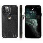 For iPhone 12 / 12 Pro Shockproof PU Leather + TPU Protective Case with Card Slot & Lanyard(Black)