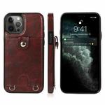 For iPhone 12 / 12 Pro Shockproof PU Leather + TPU Protective Case with Card Slot & Lanyard(Brown)