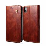 For iPhone XR Simple Wax Crazy Horse Texture Horizontal Flip Leather Case with Card Slots & Wallet(Brown)