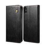 For iPhone X / XS Simple Wax Crazy Horse Texture Horizontal Flip Leather Case with Card Slots & Wallet(Black)