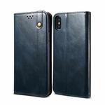 For iPhone X / XS Simple Wax Crazy Horse Texture Horizontal Flip Leather Case with Card Slots & Wallet(Navy Blue)