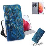 For Samsung Galaxy S21 5G Coloured Drawing Horizontal Flip Leather Case, with Holder & Card Slots & Wallet(Apricot Flower)