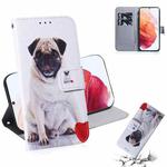 For Samsung Galaxy S21 5G Coloured Drawing Horizontal Flip Leather Case, with Holder & Card Slots & Wallet(Pug)