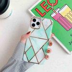For iPhone 11 Pro Max Golden Circle Plating Triangle Stitching Marble Pattern Dual-side Laminating TPU Case (Green)