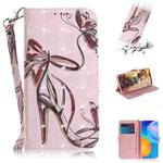 For Huawei Y7a 3D Colored Drawing Horizontal Flip Leather Case with Holder & Card Slots & Wallet & Lanyard(Butterfly High-heeled)