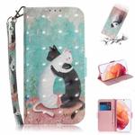 For Samsung Galaxy S21 5G 3D Colored Drawing Horizontal Flip Leather Case with Holder & Card Slots & Wallet & Lanyard(Black White Cat)