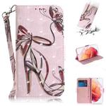 For Samsung Galaxy S21 5G 3D Colored Drawing Horizontal Flip Leather Case with Holder & Card Slots & Wallet & Lanyard(Butterfly High-heeled)