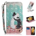 For Samsung Galaxy S21 Ultra 5G 3D Colored Drawing Horizontal Flip Leather Case with Holder & Card Slots & Wallet & Lanyard(Black White Cat)