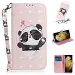 For Samsung Galaxy S21 Ultra 5G 3D Colored Drawing Horizontal Flip Leather Case with Holder & Card Slots & Wallet & Lanyard(Heart Panda)