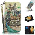 For Samsung Galaxy S21 Ultra 5G 3D Colored Drawing Horizontal Flip Leather Case with Holder & Card Slots & Wallet & Lanyard(Zoo)
