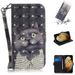 For Samsung Galaxy S21 Ultra 5G 3D Colored Drawing Horizontal Flip Leather Case with Holder & Card Slots & Wallet & Lanyard(Hug Cat)