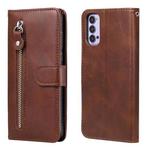 For OPPO Reno4 5G Fashion Calf Texture Zipper Horizontal Flip Leather Case with Holder & Card Slots & Wallet(Brown)