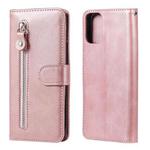 For Motorola Moto G9 Plus Fashion Calf Texture Zipper Horizontal Flip Leather Case with Holder & Card Slots & Wallet(Rose Gold)