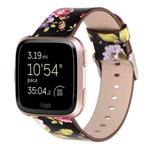 For Fitbit Versa 1 / 2 Flower Pattern  Watch Band(Black Pink)