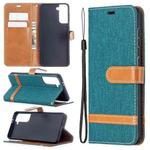 For Samsung Galaxy S21 5G Color Matching Denim Texture Horizontal Flip Leather Case with Holder & Card Slots & Wallet & Lanyard(Green)