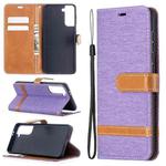 For Samsung Galaxy S21 5G Color Matching Denim Texture Horizontal Flip Leather Case with Holder & Card Slots & Wallet & Lanyard(Purple)