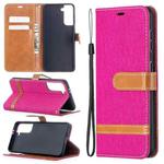 For Samsung Galaxy S21 5G Color Matching Denim Texture Horizontal Flip Leather Case with Holder & Card Slots & Wallet & Lanyard(Rose Red)