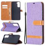 For Samsung Galaxy S21+ 5G Color Matching Denim Texture Horizontal Flip Leather Case with Holder & Card Slots & Wallet & Lanyard(Purple)