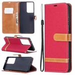 For Samsung Galaxy S21 Ultra 5G Color Matching Denim Texture Horizontal Flip Leather Case with Holder & Card Slots & Wallet & Lanyard(Red)