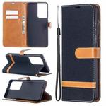 For Samsung Galaxy S21 Ultra 5G Color Matching Denim Texture Horizontal Flip Leather Case with Holder & Card Slots & Wallet & Lanyard(Black)