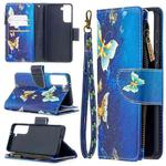 For Samsung Galaxy S30 Colored Drawing Pattern Zipper Horizontal Flip Leather Case with Holder & Card Slots & Wallet(Gold Butterfly)