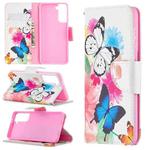 For Samsung Galaxy S21 5G Colored Drawing Pattern Horizontal Flip Leather Case with Holder & Card Slots & Wallet(Butterfly)