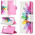 For Samsung Galaxy S21 5G Colored Drawing Pattern Horizontal Flip Leather Case with Holder & Card Slots & Wallet(Sun Flower)