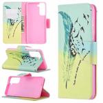 For Samsung Galaxy S21 5G Colored Drawing Pattern Horizontal Flip Leather Case with Holder & Card Slots & Wallet(Feather)