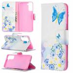For Samsung Galaxy S21+ 5G Colored Drawing Pattern Horizontal Flip Leather Case with Holder & Card Slots & Wallet(Flower and Butterfly)