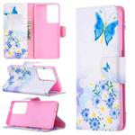 For Samsung Galaxy S21 Ultra 5G Colored Drawing Pattern Horizontal Flip Leather Case with Holder & Card Slots & Wallet(Flower and Butterfly)