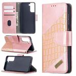 For Samsung Galaxy S21 5G Matching Color Crocodile Texture Horizontal Flip PU Leather Case with Wallet & Holder & Card Slots(Rose Gold)