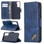 For Samsung Galaxy S21 5G Matching Color Crocodile Texture Horizontal Flip PU Leather Case with Wallet & Holder & Card Slots(Blue)