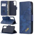 For Samsung Galaxy S21+ 5G Matching Color Crocodile Texture Horizontal Flip PU Leather Case with Wallet & Holder & Card Slots(Blue)
