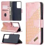 For Samsung Galaxy S21 Ultra 5G Matching Color Crocodile Texture Horizontal Flip PU Leather Case with Wallet & Holder & Card Slots(Rose Gold)