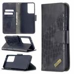 For Samsung Galaxy S21 Ultra 5G Matching Color Crocodile Texture Horizontal Flip PU Leather Case with Wallet & Holder & Card Slots(Black)