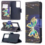 For Samsung Galaxy S30 Ultra Colored Drawing Pattern Horizontal Flip Leather Case with Holder & Card Slots & Wallet(Golden Butterfly)