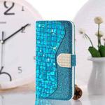 For Samsung Galaxy S21 5G Laser Glitter Powder Matching Crocodile Texture Horizontal Flip Leather Case with Card Slots & Holder(Blue)