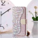 For Samsung Galaxy S21 5G Laser Glitter Powder Matching Crocodile Texture Horizontal Flip Leather Case with Card Slots & Holder(Silver)