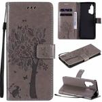 For Motorola Edge+ Tree & Cat Pattern Pressed Printing Horizontal Flip PU Leather Case with Holder & Card Slots & Wallet & Lanyard(Grey)