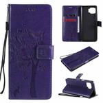 For Motorola Moto G 5G Tree & Cat Pattern Pressed Printing Horizontal Flip PU Leather Case with Holder & Card Slots & Wallet & Lanyard(Purple)