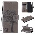 For Motorola Moto G9 Plus Tree & Cat Pattern Pressed Printing Horizontal Flip PU Leather Case with Holder & Card Slots & Wallet & Lanyard(Grey)