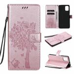 For Motorola Moto G9 Plus Tree & Cat Pattern Pressed Printing Horizontal Flip PU Leather Case with Holder & Card Slots & Wallet & Lanyard(Rose Gold)