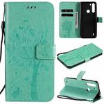 For Motorola One Fusion Tree & Cat Pattern Pressed Printing Horizontal Flip PU Leather Case with Holder & Card Slots & Wallet & Lanyard(Green)